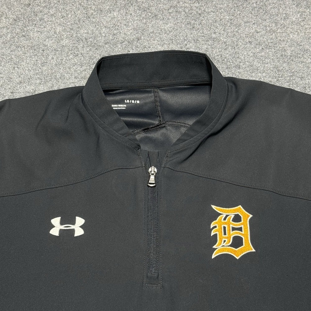 Under Armour Cage Jacket Mens Large Black Detroit Tigers MLB 1/4 Zip Pullover